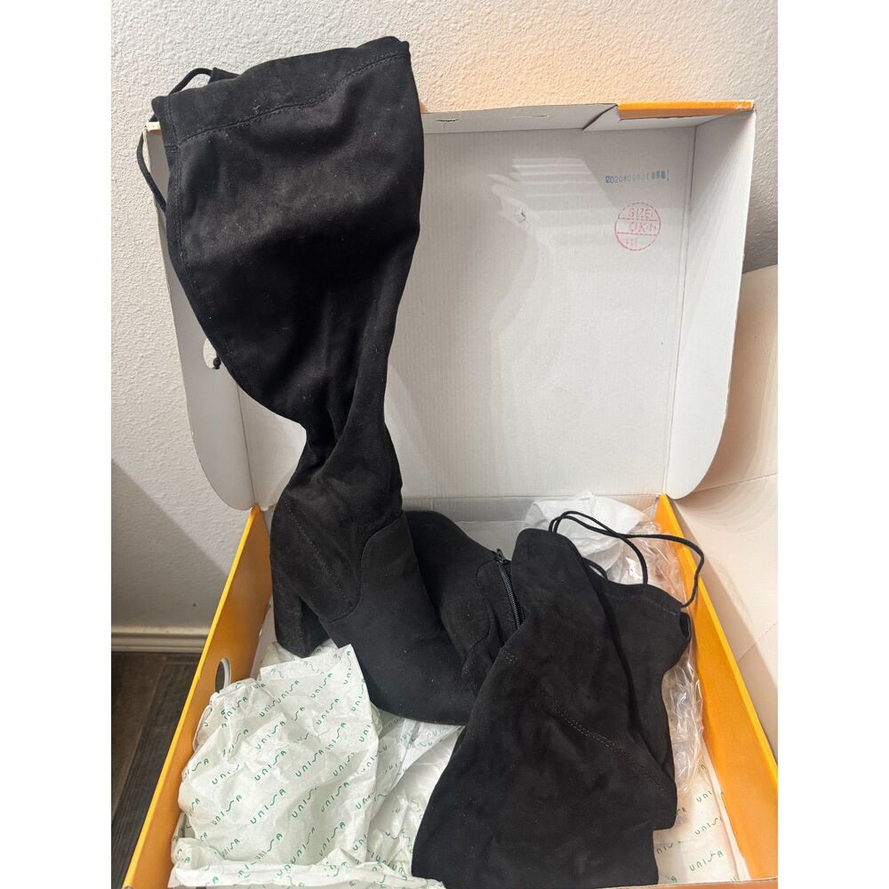Unisa Black Faux Suede Over the Knee Boots Women's 8.5M Block Heel Tall Boots